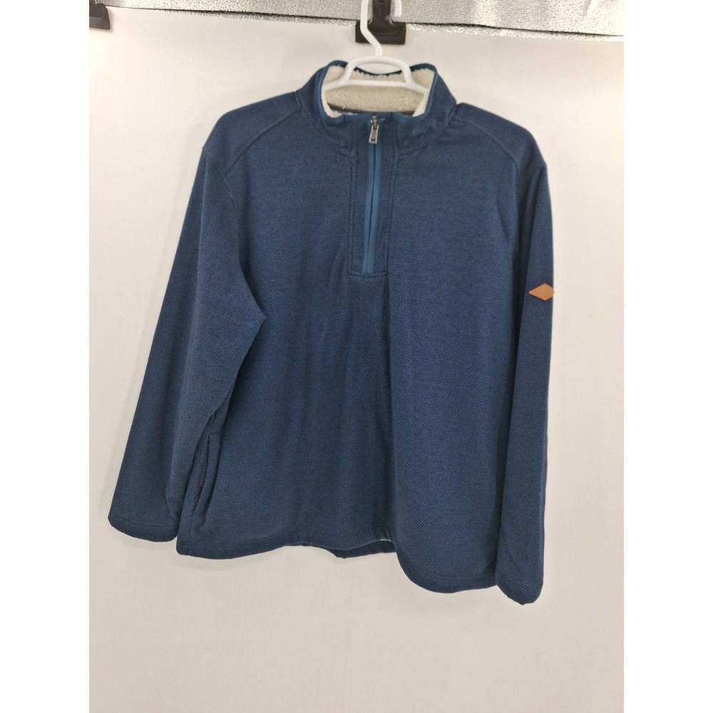 Orvis Sweater Men's XXL Blue Pullover 1/4 Zip Sherpa Lined Pockets Outdoors